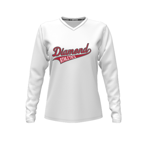 [CUS-DFW-TEES-CMF-VNK-LSL-WHT-FYXS-LOGO2] Comfort T-Shirt (Female Youth XS, White, V Neck, Logo 2, Long Sleeve)