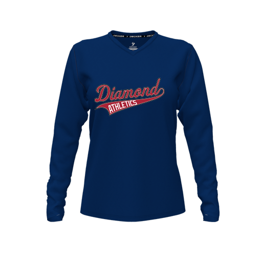 [CUS-DFW-TEES-CMF-VNK-LSL-NVY-FYXS-LOGO2] Comfort T-Shirt (Female Youth XS, Navy, V Neck, Logo 2, Long Sleeve)