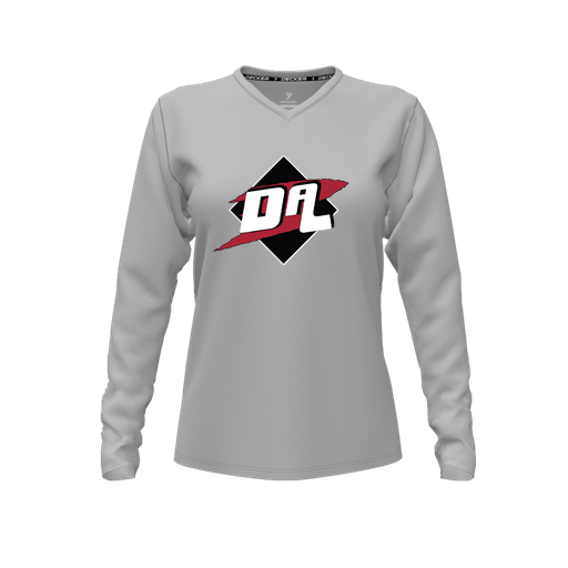 [CUS-DFW-TEES-CMF-VNK-LSL-GRY-FYXS-LOGO1] Comfort T-Shirt (Female Youth XS, Gray, V Neck, Logo 1, Long Sleeve)