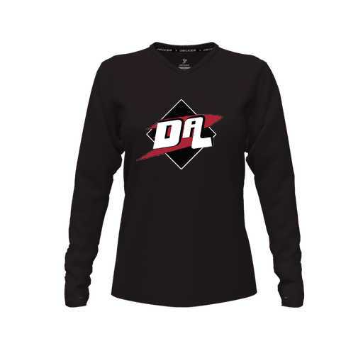 [CUS-DFW-TEES-PER-VNK-LSL-BLK-FYXS-LOGO1] Performance T-Shirt (Female Youth XS, Black, V Neck, Logo 1, Long Sleeve)