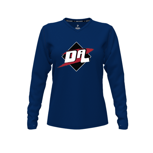 [CUS-DFW-TEES-PER-VNK-LSL-NVY-FYXS-LOGO1] Performance T-Shirt (Female Youth XS, Navy, V Neck, Logo 1, Long Sleeve)