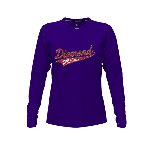 [CUS-DFW-TEES-PER-VNK-LSL-PUR-FYXS-LOGO2] Performance T-Shirt (Female Youth XS, Purple, V Neck, Logo 2, Long Sleeve)